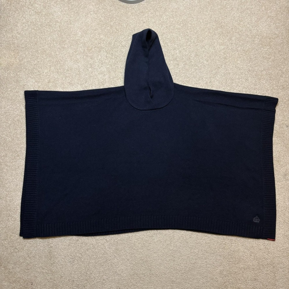 Greyson Rowan Hooded Poncho Womens One Size Navy Wool Cashmere Blend Kafkan Cape